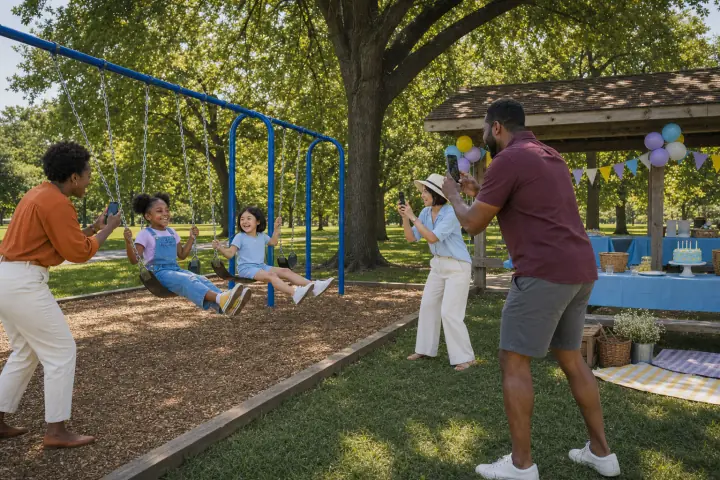 Theo's view of the children and parents around the park swings